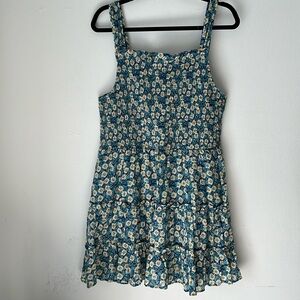 Wild Fable Sunflower Smocked Tank Sundress Floral Blue Yellow Tiered Size XL